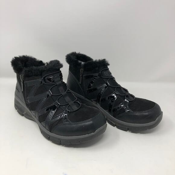 Skechers Ankle Boot Size 9 Easy Going Silvis Black Faux Fur Trim Relaxed Fit - Picture 1 of 10